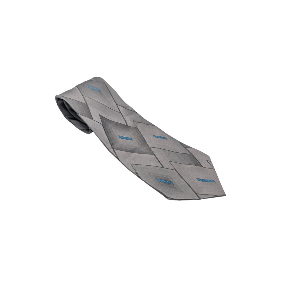 Concepts by Claiborne Tie Mens Grey Geometric Diamond 100% Silk Necktie T-9